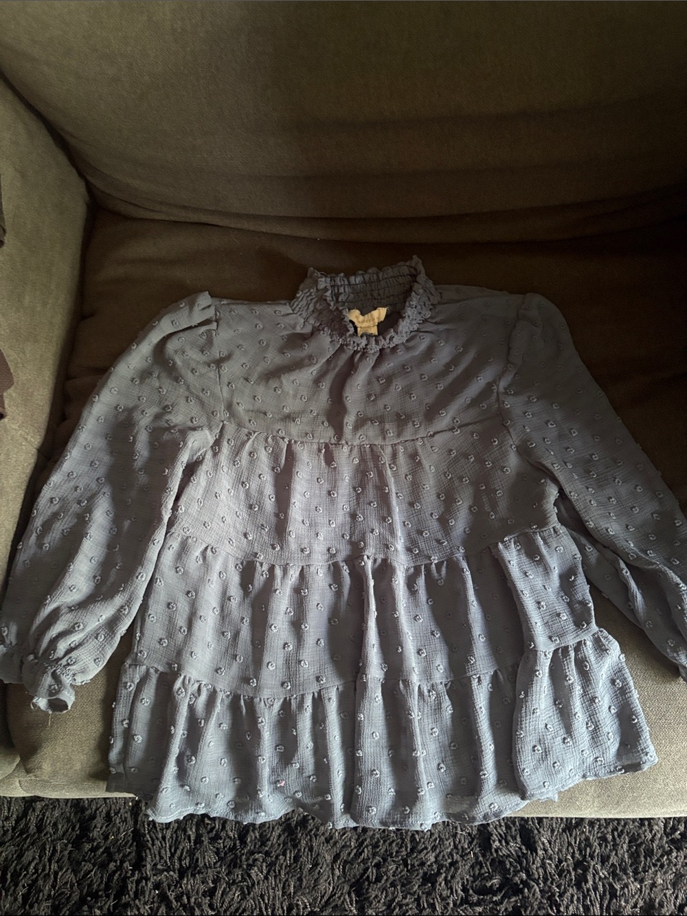 Ruffled Swiss Dot Tiered Blouse - Light Gray